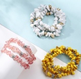 Women Fashion Coral Turquoise Tiger Eye Stone Rose Quartz White Howlite Crystal Chips Beads Long Bracelet