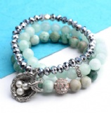 Natural Stone Grey Crystal Bracelets Bangles Charm Beads Bracelet