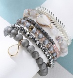Druzy Stone Crystal Wood Bead Shell Bracelet And Fish Bone Chain Stack Bracelets For Women