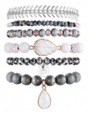 Druzy Stone Crystal Wood Bead Shell Bracelet And Fish Bone Chain Stack Bracelets For Women