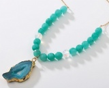 Hot Summer Druzy Jewelry Pendant Natural Stone Beads Chain Statement Necklace