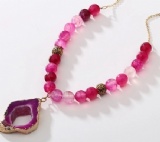 Hot Summer Druzy Jewelry Pendant Natural Stone Beads Chain Statement Necklace