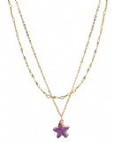 Natural Stone Druzy Star Pendant Necklace Gold Double Layers Chain Necklace