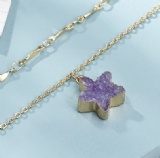 Natural Stone Druzy Star Pendant Necklace Gold Double Layers Chain Necklace