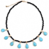 Fashion Jade Druzy Agate Stone Pendant Black Seed Bead Chain Choker Necklace Women Clothing Necklace Jewelry