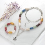 Lava Stone Natural Stone Bead Bracelet Necklace Jewelry Set
