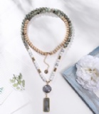 Fashion Natural Wood White Howlite Bead Stone Pendant Necklace For Women